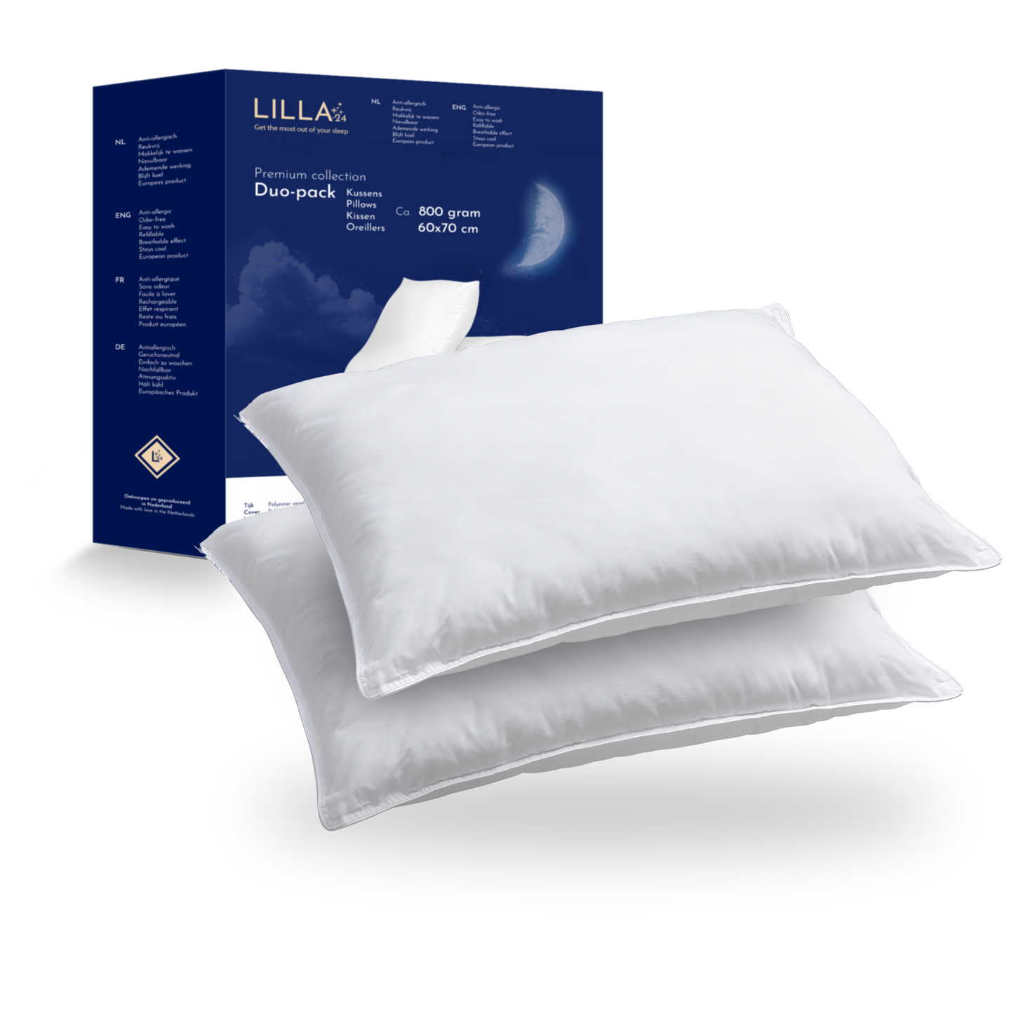 LILLA24® zachte hoofdkussens set van 2 stuks - 60x70cm