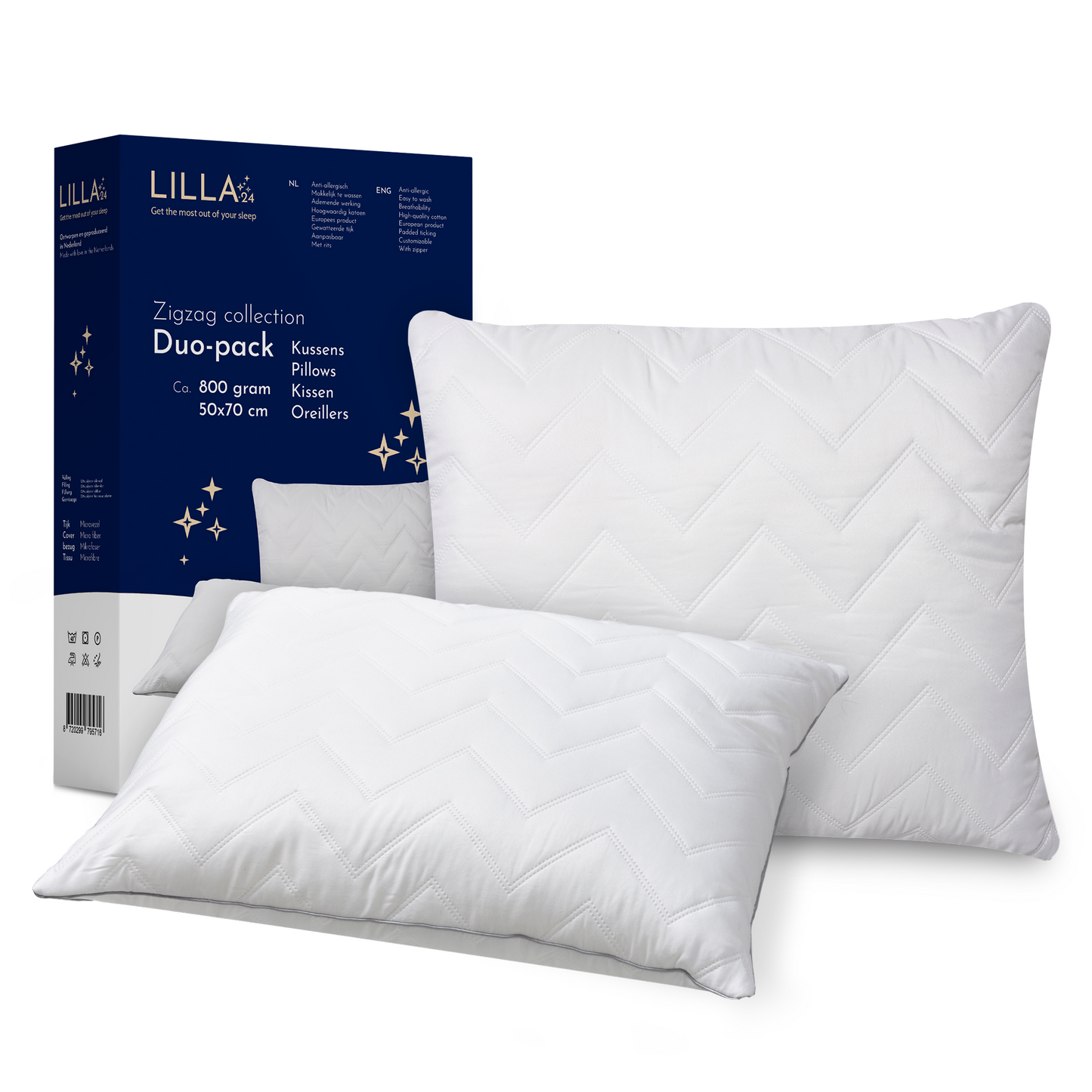 LILLA24 zigzag gewatteerd premium hoofdkussen set van 2 stuks