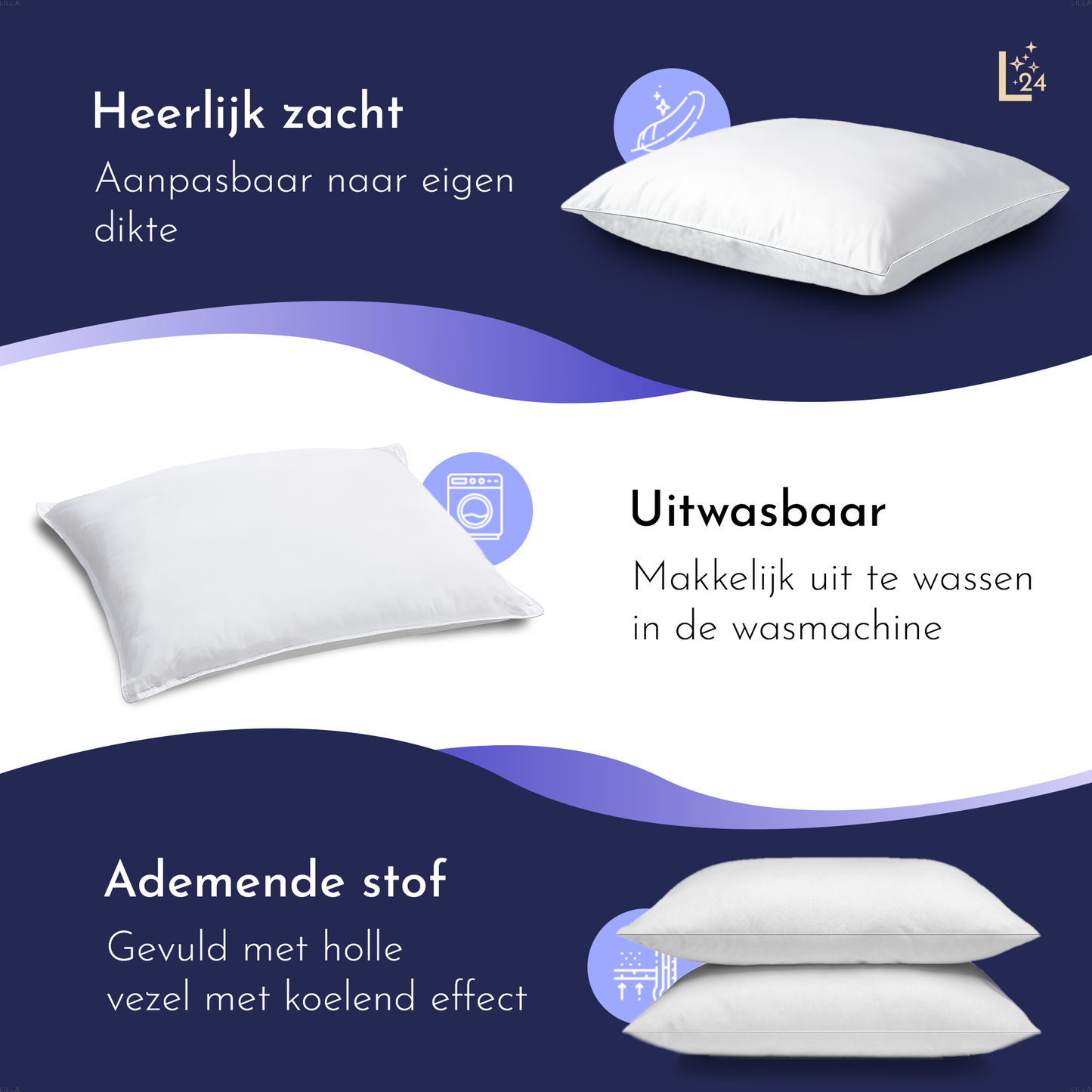 LILLA24® zachte hoofdkussens set van 2 stuks - 60x70cm