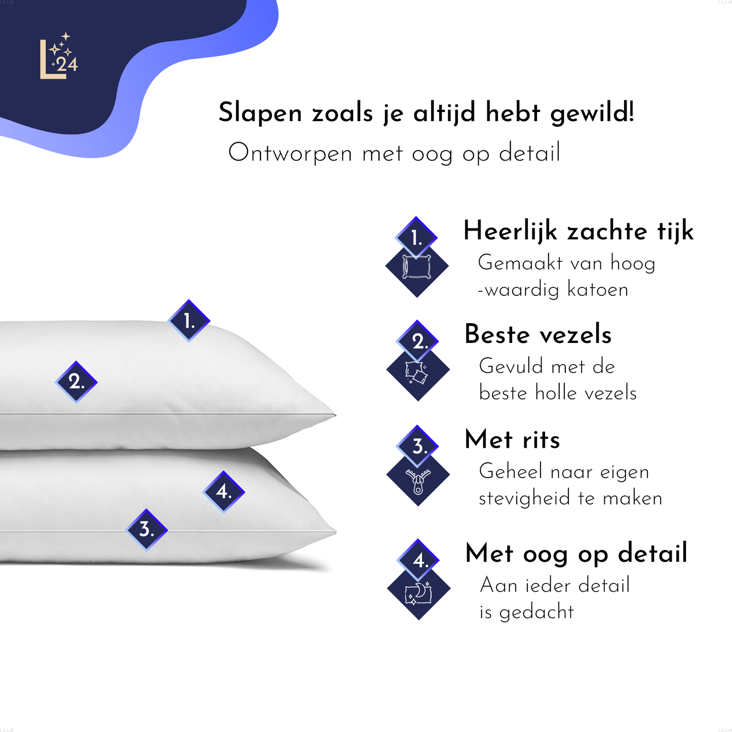 LILLA24® zachte hoofdkussens set van 2 stuks - 60x70cm